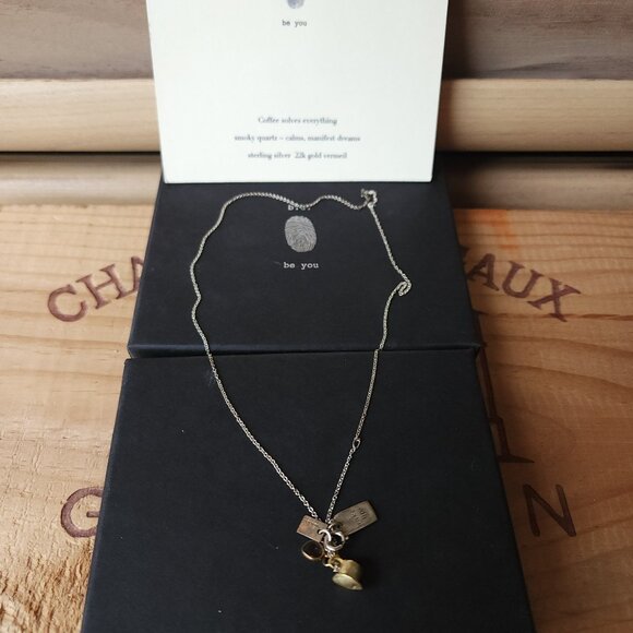 22k gold vermeil and smoky quartz Coffee 'B.U.' necklace - Picture 6 of 6